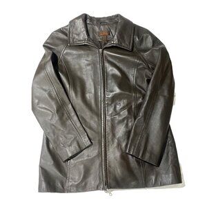 DANIER Smooth Genuine Leather Jacket Brown Medium Minimalist Y2K Chic Mob Wife